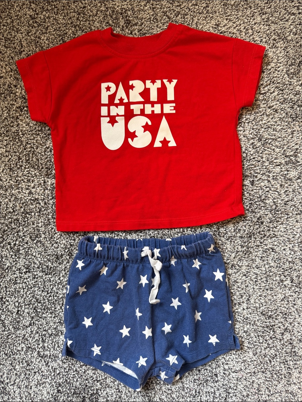 Cat & Jack Red Top with Blue Star Shorts Kids 4th of July Set